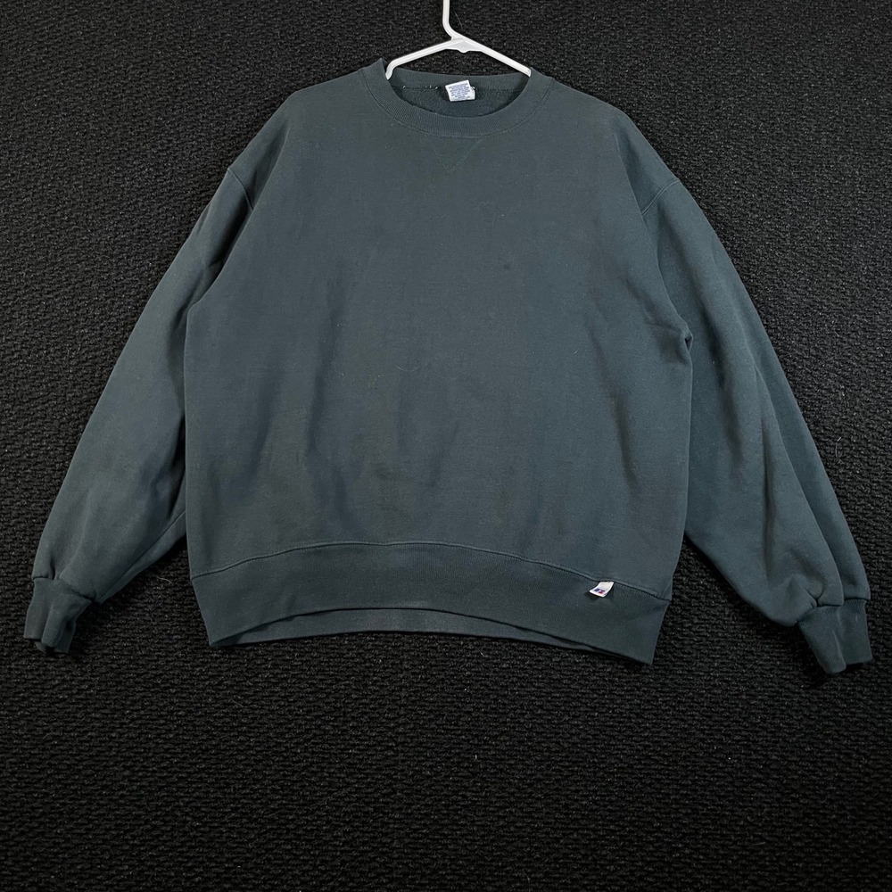 Vintage Russell Athletic Green Blue Pullover Crewneck Sweater‎ Men's Size Large